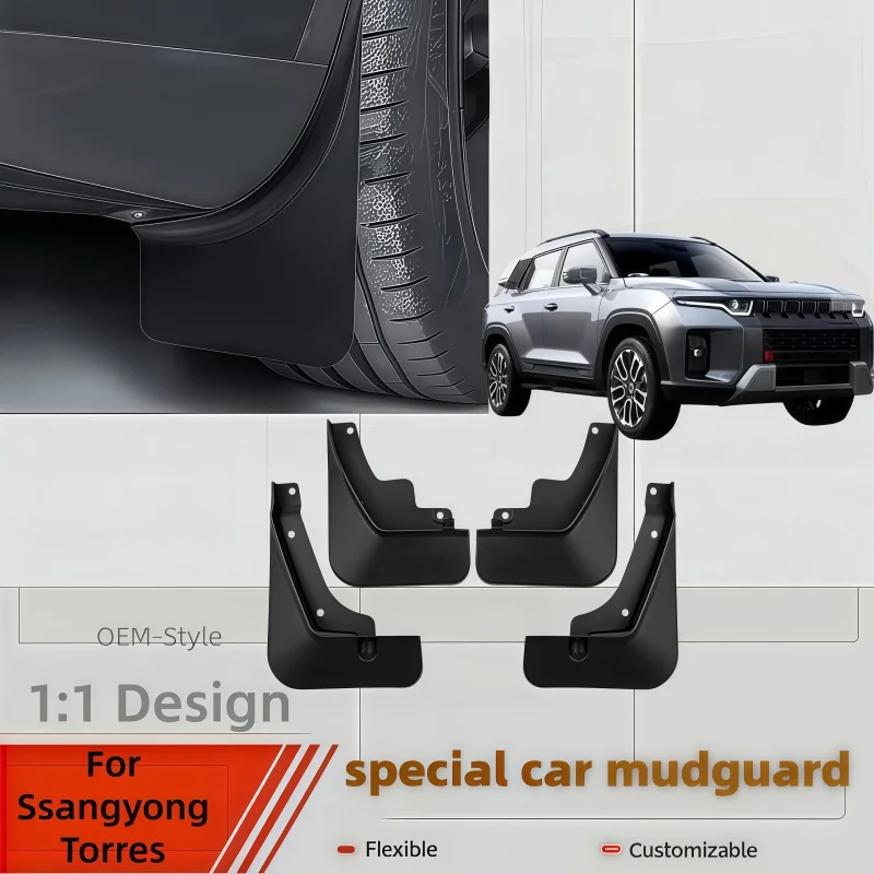 Car Mudflaps Fender Mudguards For Ssangyong Torres 2022 2023 2024 2025 Black TPE Splash Guards Auto Accessories