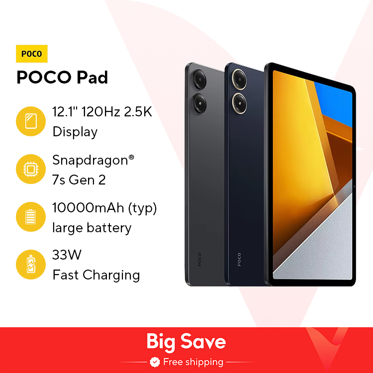  [World Premiere] POCO Pad 12.1'' 120Hz 2.5K Display Snapdragon 7s Gen 2 Octa core Processor 33W 10000mAh Battery Quad speakers 