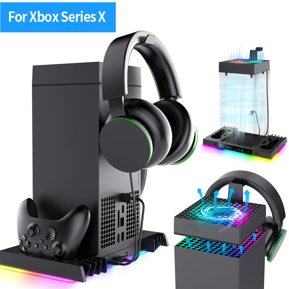 Cooling Fan Stand For Xbox Series X RGB Charging Dock Cooling Fan Base with 3-Levels Fan Charging Station for Xbox Series X