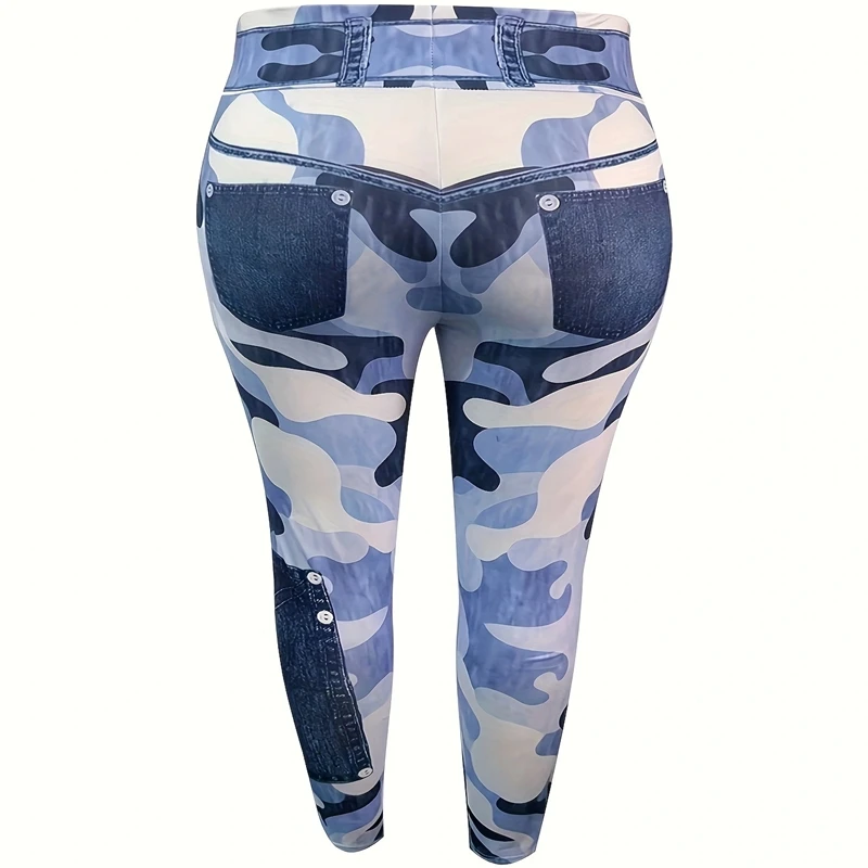 Women\'s Plus Size Leggings, Leggings, Artificial Denim High Waisted Slim Fit Printed Camouflage Pants