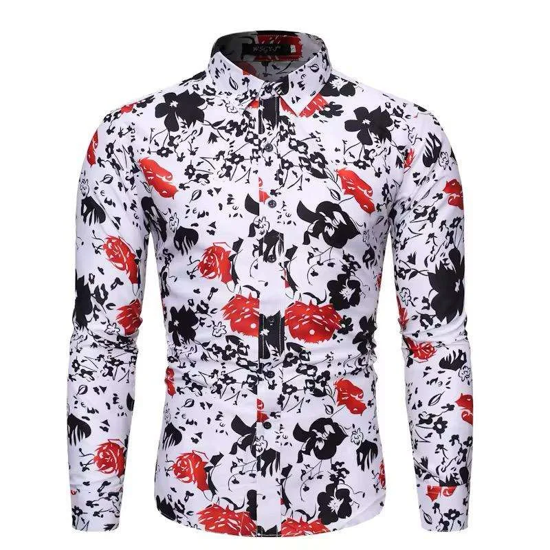 New Fashion 3D Flower Printed Shirt Men's Loose Lapel Button Shirt Men's Simple Formal Long Sleeve Xmas Christmas Shirt Top