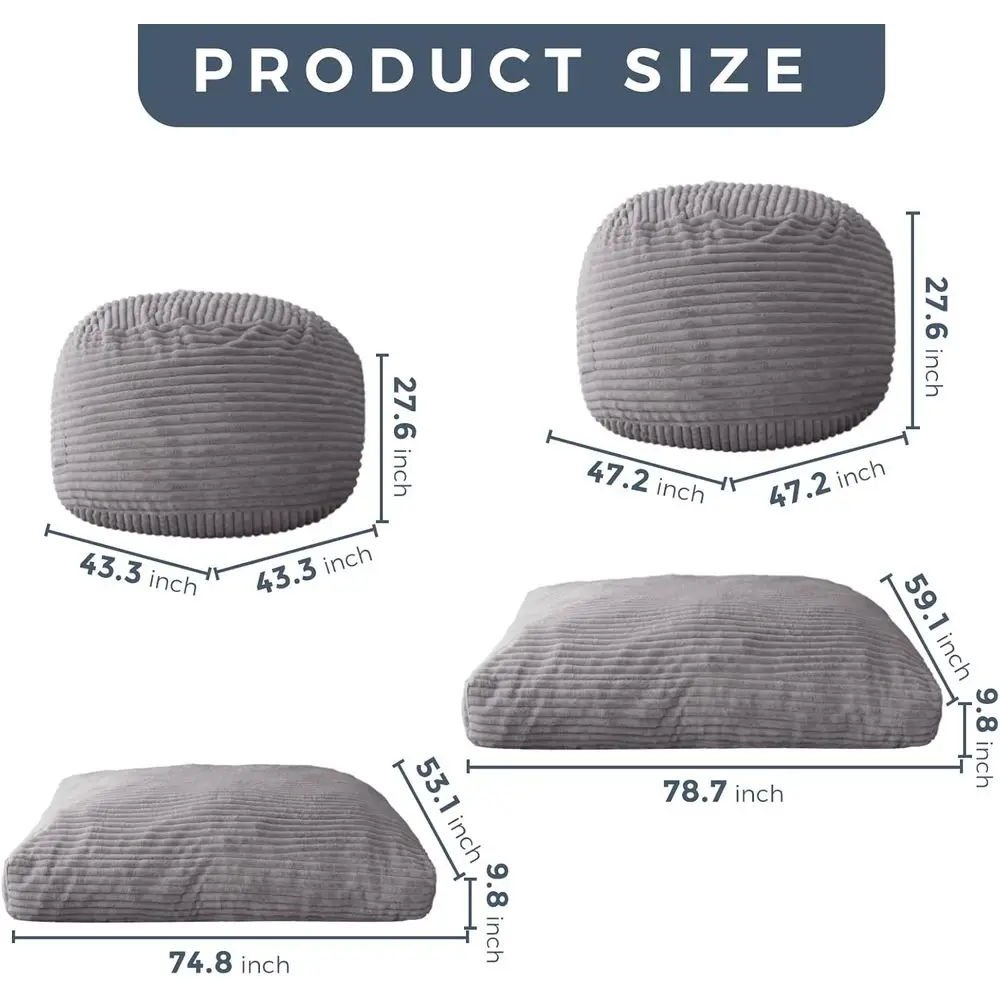 كيس فول قابل للتحويل بحجم الكبار: كرسي صالة إلى سرير مريح على الأرض مع رغوة عالية الكثافة وغطاء قابل للغسل #3