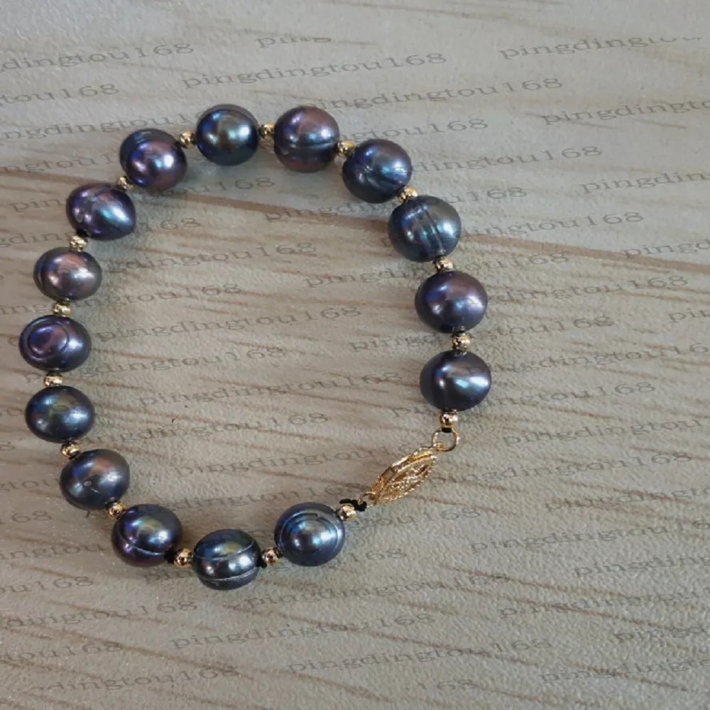 Perfect 7.5-8-inch Charming AAA 10-11mm Natural South Sea Baroque Black Pearl Bracelet 14k  1-12mm