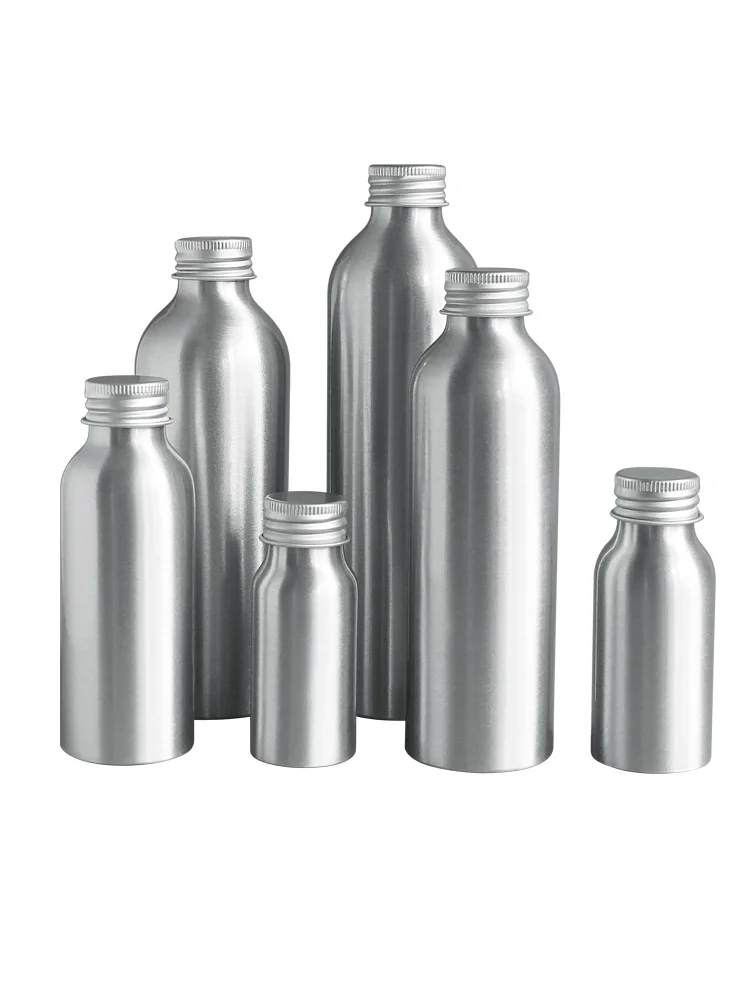 Aluminum Bottles 1oz 2oz 4oz 8oz 20/30/50/60/100ml/150/200/250ml,Empty Round Sliver Metal Bottle With Lined Silver Aluminum Cap