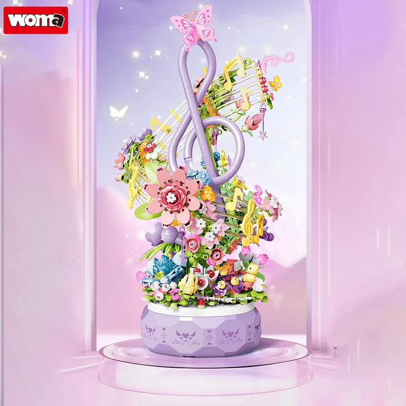 

Woma Brand Kids Small Particle Building Blocks Floral Colors Pleasant Lighting Music Box Villa Street View Model Children Gifts