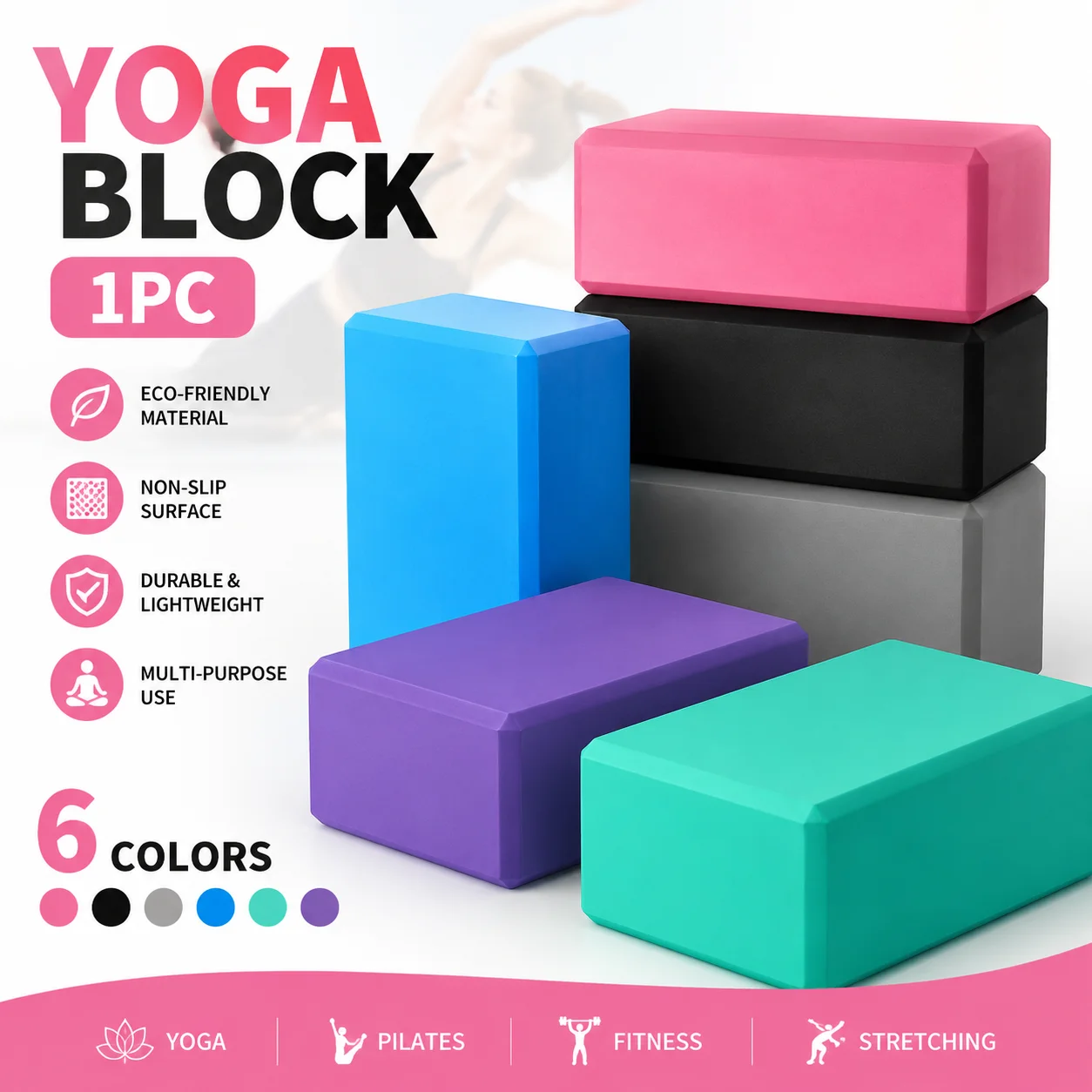 1pc Yoga Blocks Gym Foam Brick Pilates Training Exercise Fitness Bolster Pillow Cushion Stretching Body Shaping Building Cubes
