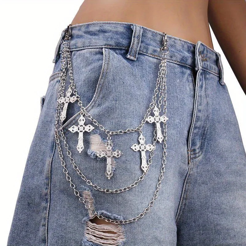 Punk Pants Chain Hip Hop Butterfly Cross Sword Star Rivet Charm Layered Jeans Chains Wallet Chain Vintage Rock Chains for Women