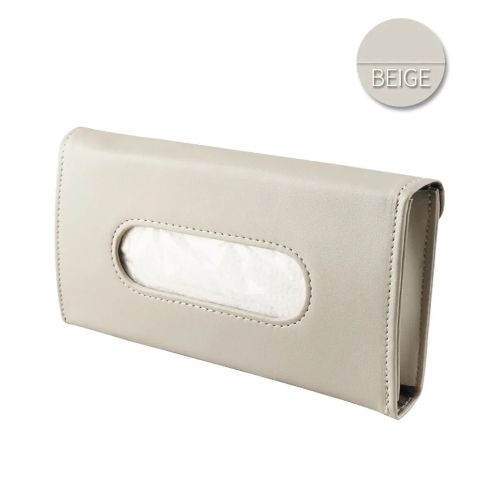 

1pcs Sun Visor Tissue Box Holder Pu Clips Thickened Car Napkin Container For Front Seat Headrest Armrest (Beige)