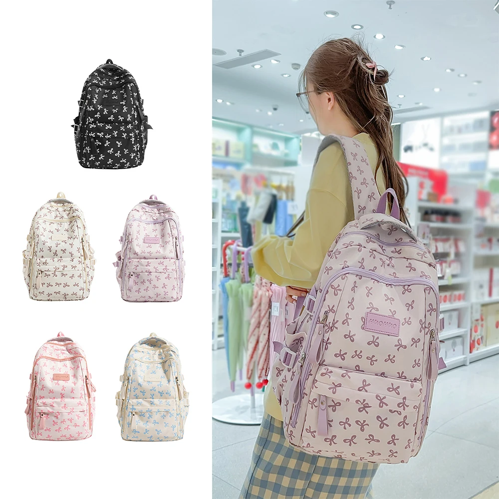 Backpack with large capacity, sturdy and durable, multiple compartments, high aesthetic value, bow-shaped backpack, backpack