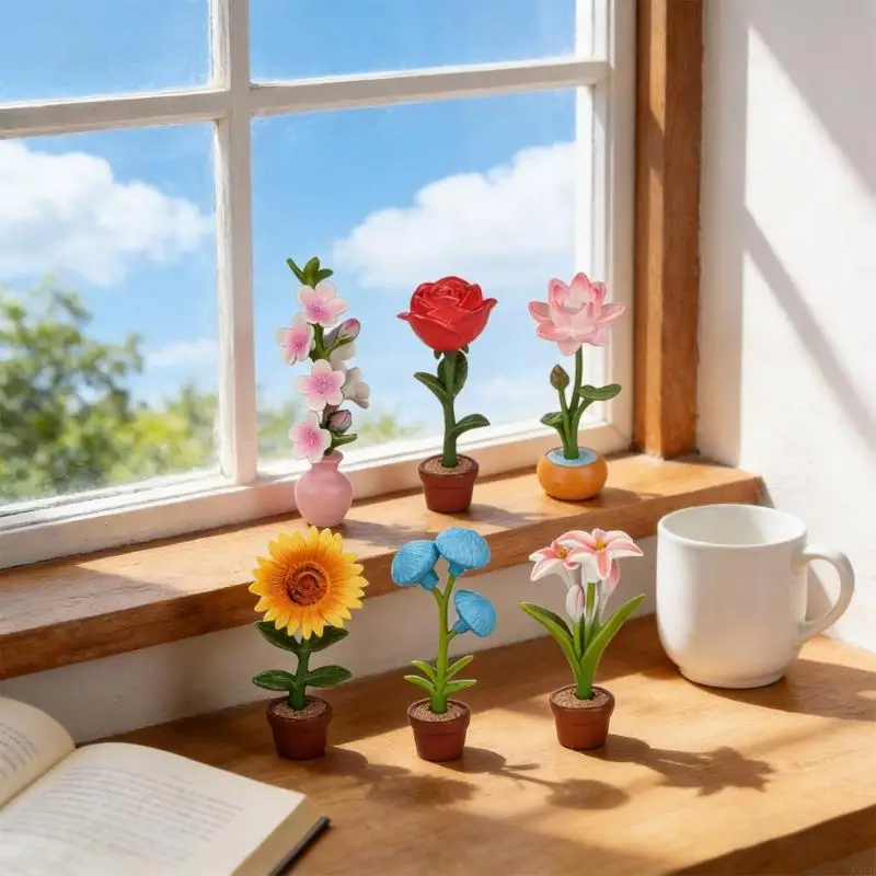 6 個セットプラスチック鉢植えフラワーモデル置物子供の創造性ドールハウスの装飾と家族の絆活動楽しい A2UB