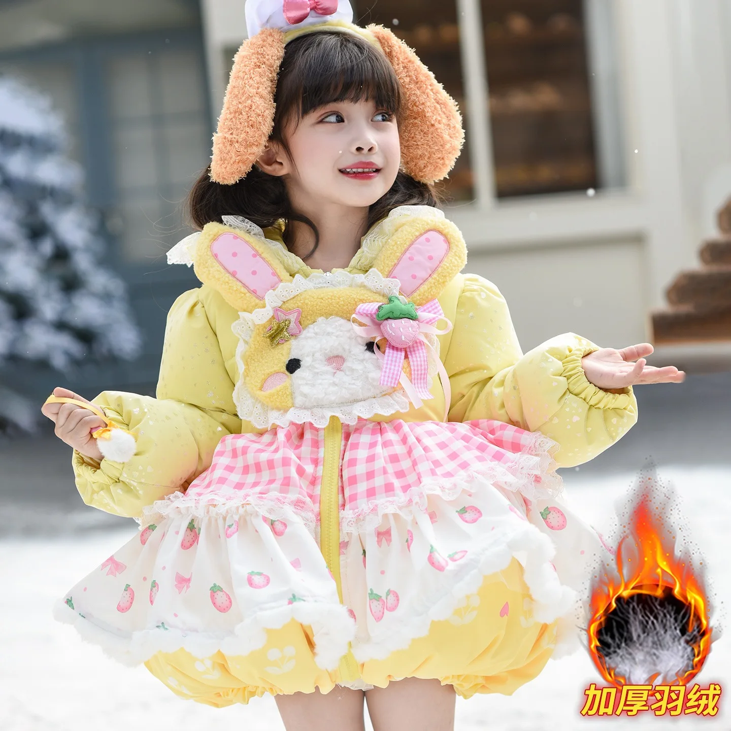 

Зимняя куртка-пуховик Sanrio Cinnamoroll для девочек в стиле Лолита, теплая хлопковая куртка принцессы, детское зимнее пальто из белого утиного пуха