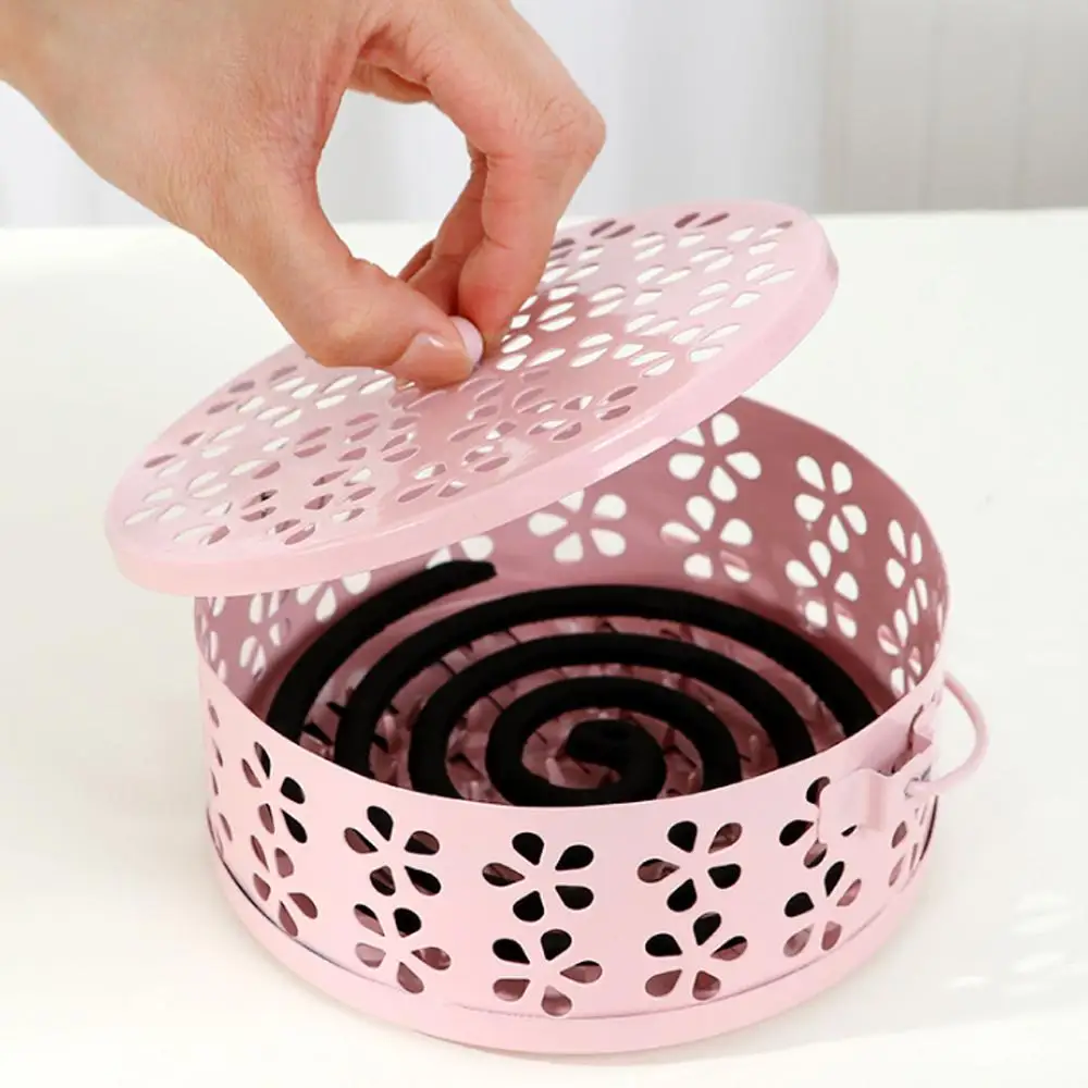 Portable flower hollow mosquito coil burner with cover and handle, mosquito repellent coil holder, suitable for home and camping