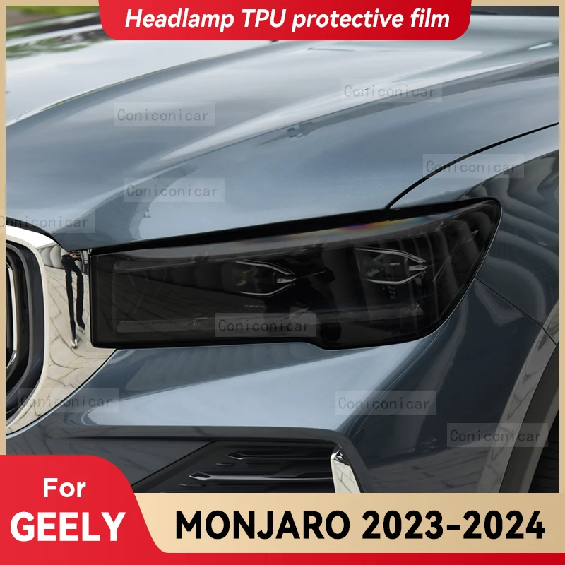 

For GEELY Monjaro 2023 2024 Car Headlight Black TPU Protective Cover Film Front Light Tint Change Color Sticker Accessories