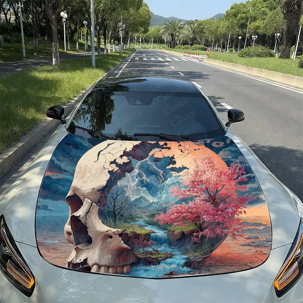 

Skull Fusion Landscape Car Film, PVC Waterproof Car Cover Sticker, Self-adhesive Scratch Resistant Engine Hood Protection Sticke