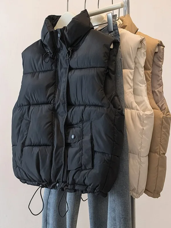 Fashionable Versatile Sleeveless Warm Cotton down Vest Women's Loose Casual Shoulder Coat Trendy City Walk Travel Shopping