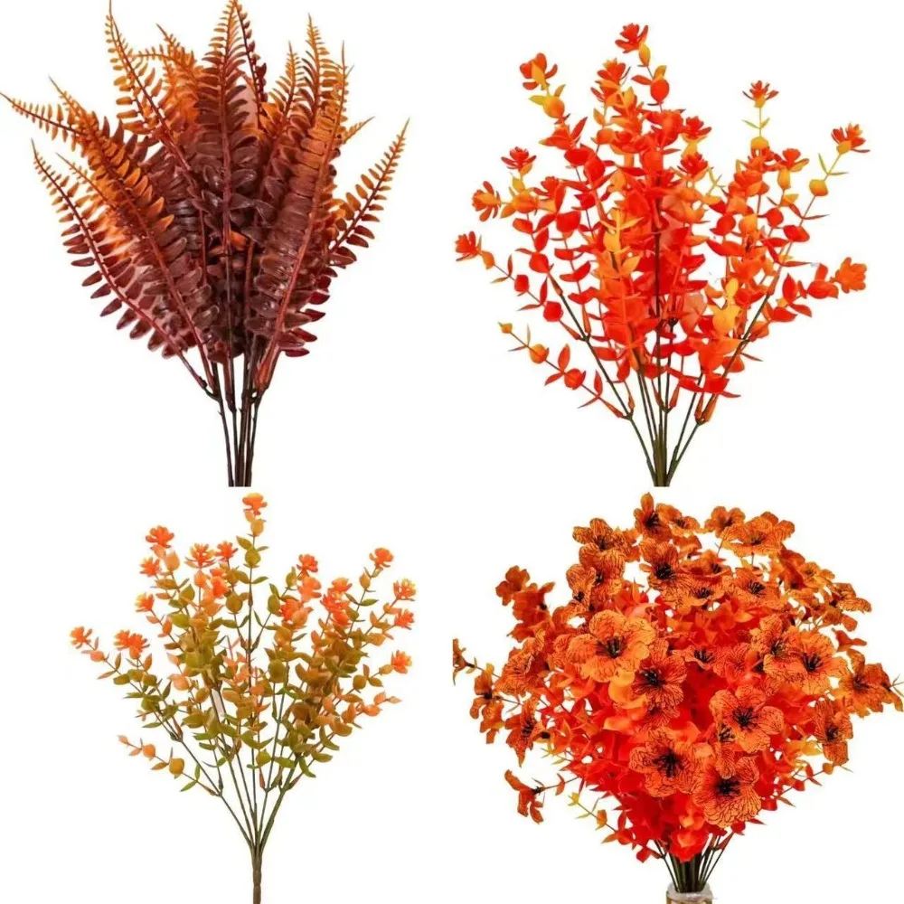 4Pcs New Plastic Artificial Flower Eucalyptus Artificial Faux Fall Flower Bunch Potted Lavender Fake Persia Grass