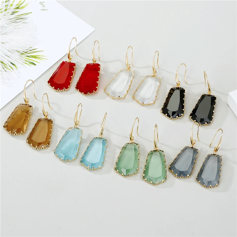 1Pair Big Statement Rhinestone Ear Dangle Earing Geometric Colorful Crystal Drop Earrings For Womens Female Jewelry Eardrop E342