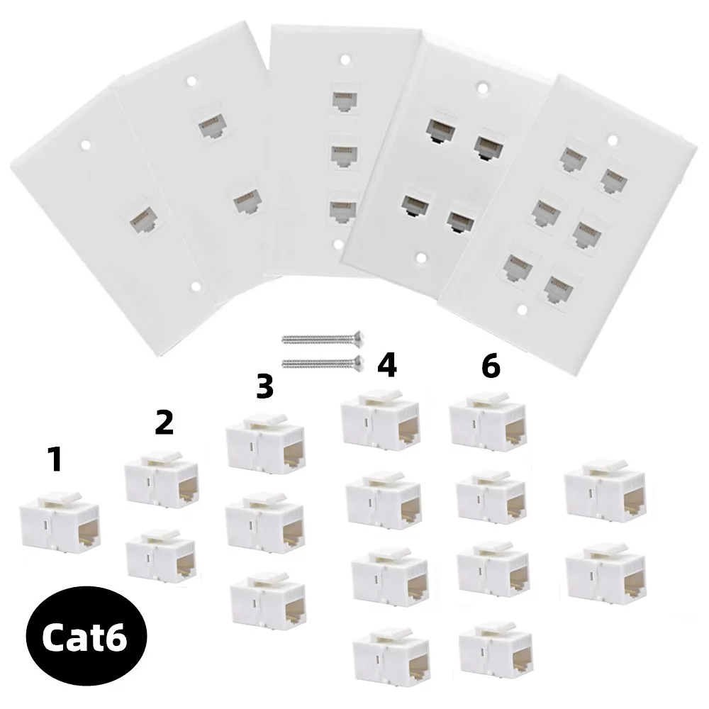 

JonISerl 70 * 115 mm Ethernet Wall Plate, 1-6 Port Port CAT6 Keystone Female to Female Wall Plate-White Face Plate ABS