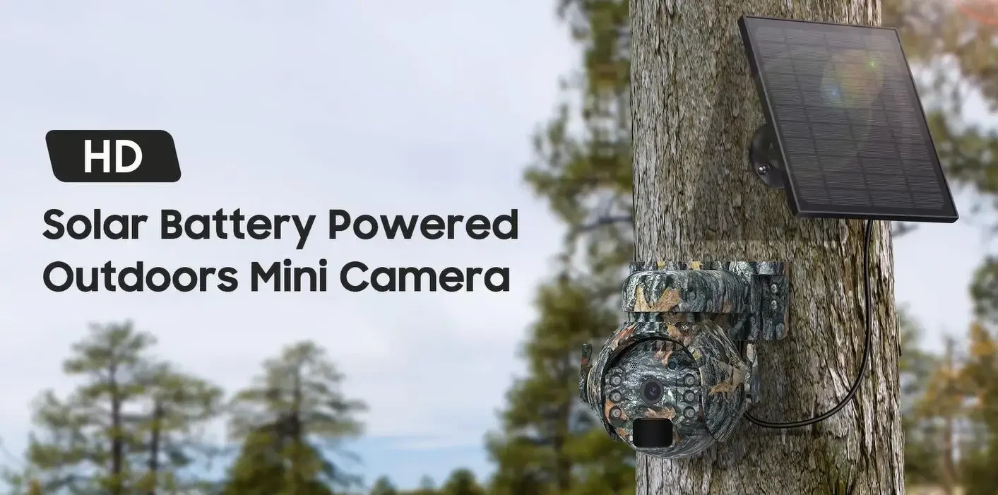 SHIWOJIA 4K 8MP 12X Zoom 4G Solar Security Cameras Wireless Outdoor 360° View Animal Monitoring Camouflage Color Battery PTZ Cam