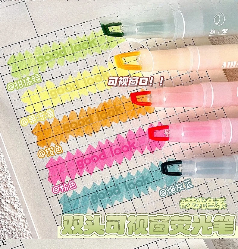 

5/25 Colors Double Tip Clear View Highlighter Pens Soft Light Colors Visible Tip Office School Supplies for Marking Stationery