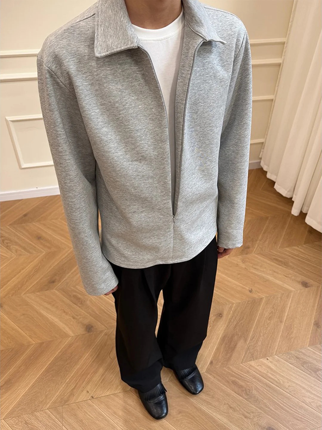 

Мужская модная весенняя куртка-рубашка American Style Heavyweight с воротником на молнии, имитация двухслойности, приталенный крой, удлиненная.