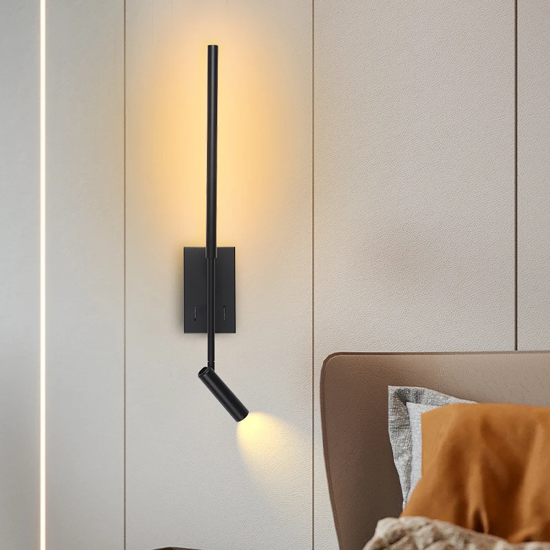 Nordic Simple Bedroom Bedside Wall Lamp Long Wall Light For Home Bedroom Living Room Surface Mounted Sofa Background Lighting