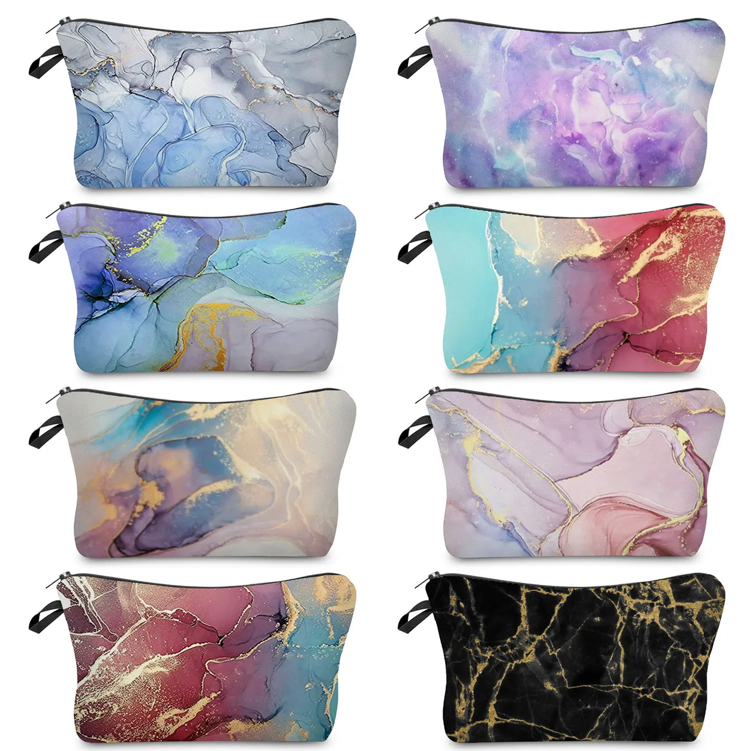 Mini bolsa de cosméticos portátil para mujer, bolsa de viaje para playa, Kit de aseo de moda con estampado de mármol, bolsa organizadora para exteriores