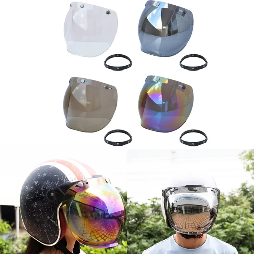 

Universal Vintage Helmet Bubble Visor Windproof 3-Snap Windshield Motorcycle Open Face Helmet Front Flip Up Sun Shade Visor Lens