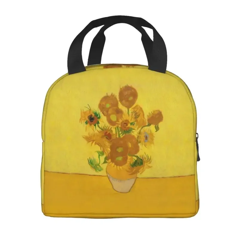 Vincent Van Gogh girasoles bolsas de almuerzo aisladas para mujeres sol flores refrigerador portátil caja térmica Bento niños escolares