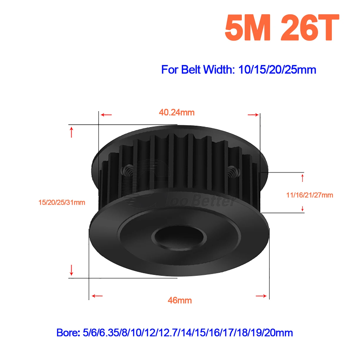 

HTD5M 26 Teeth Synchronous Pulley 45 Steel Slot Width 11/16/21/27mm Industrial Transmission Pulley AF 5M-26T Timing Belt Pulley