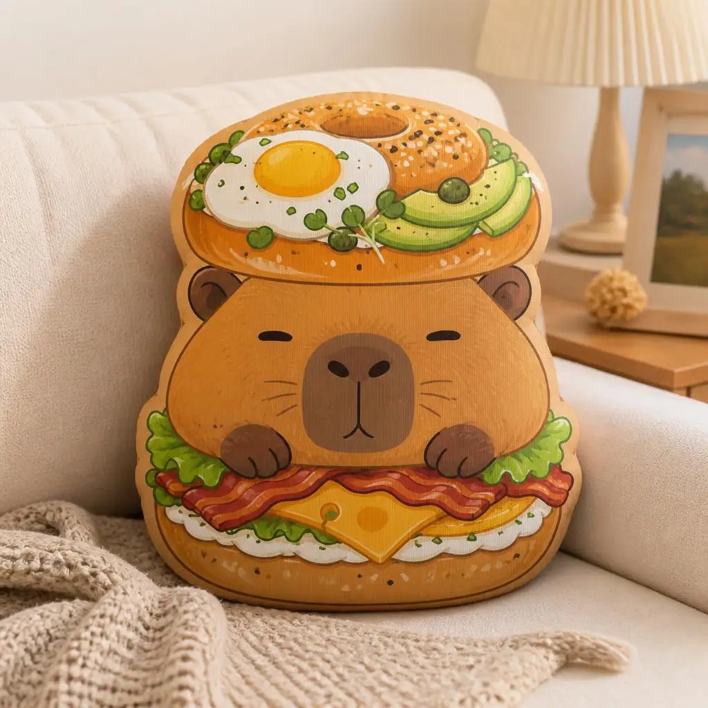 Capybara Bagel Breakfast Sandwich Shaped Throw Pillow Cute Food Cushion Stuffed Decorative Pillow for Sofa Home Decor Gift