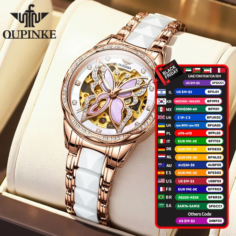 OPK 3239 Luxury Skeletor Womens Watches Automatic Mechanical Wrist Watch For Women Ceramic Strap Waterproof Fashion Watch