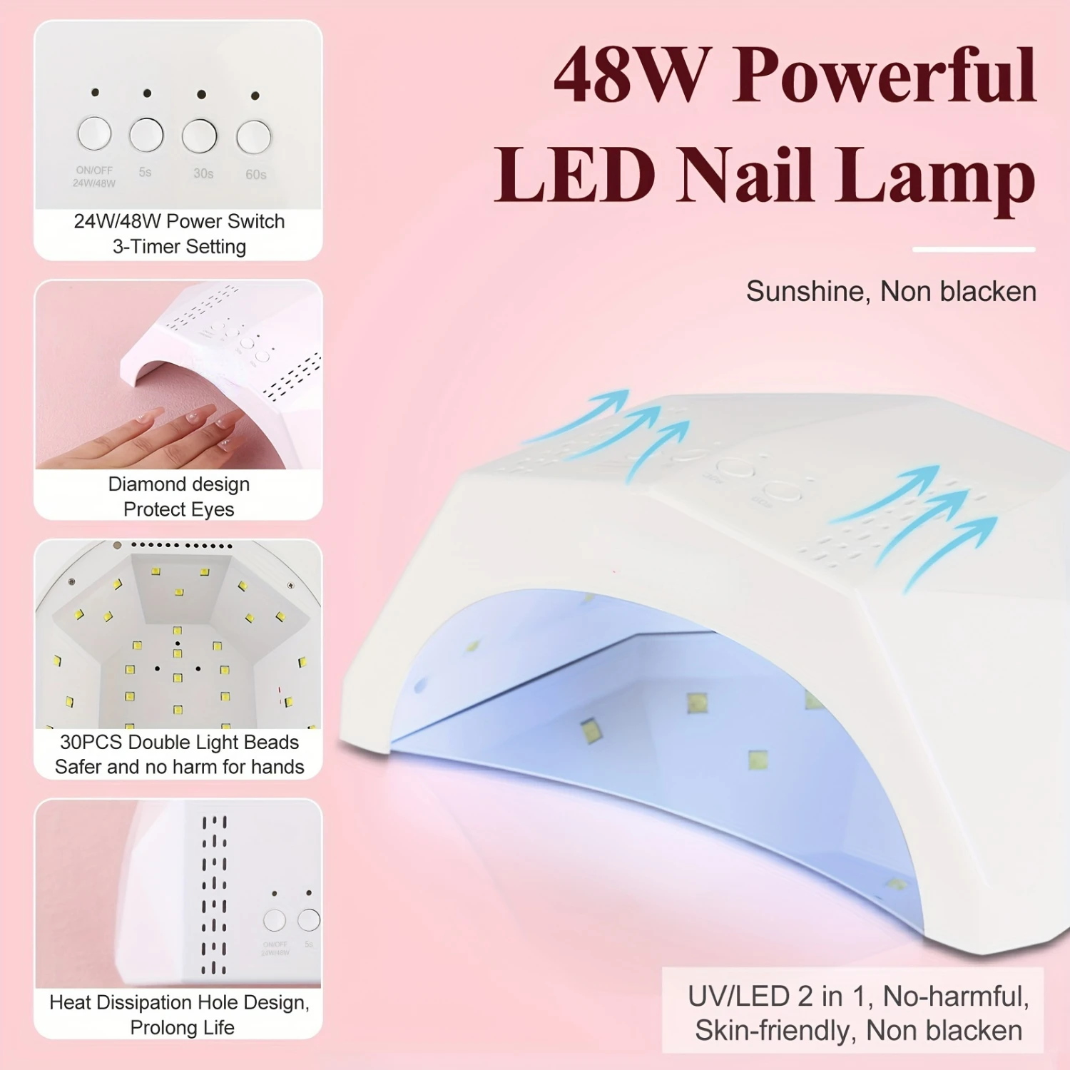 Skin-friendly Non-Harmful Professional UV LED Nail Lamp with Heat Dissipation Hole Design and 3-Timer Setting - Effective Nail A