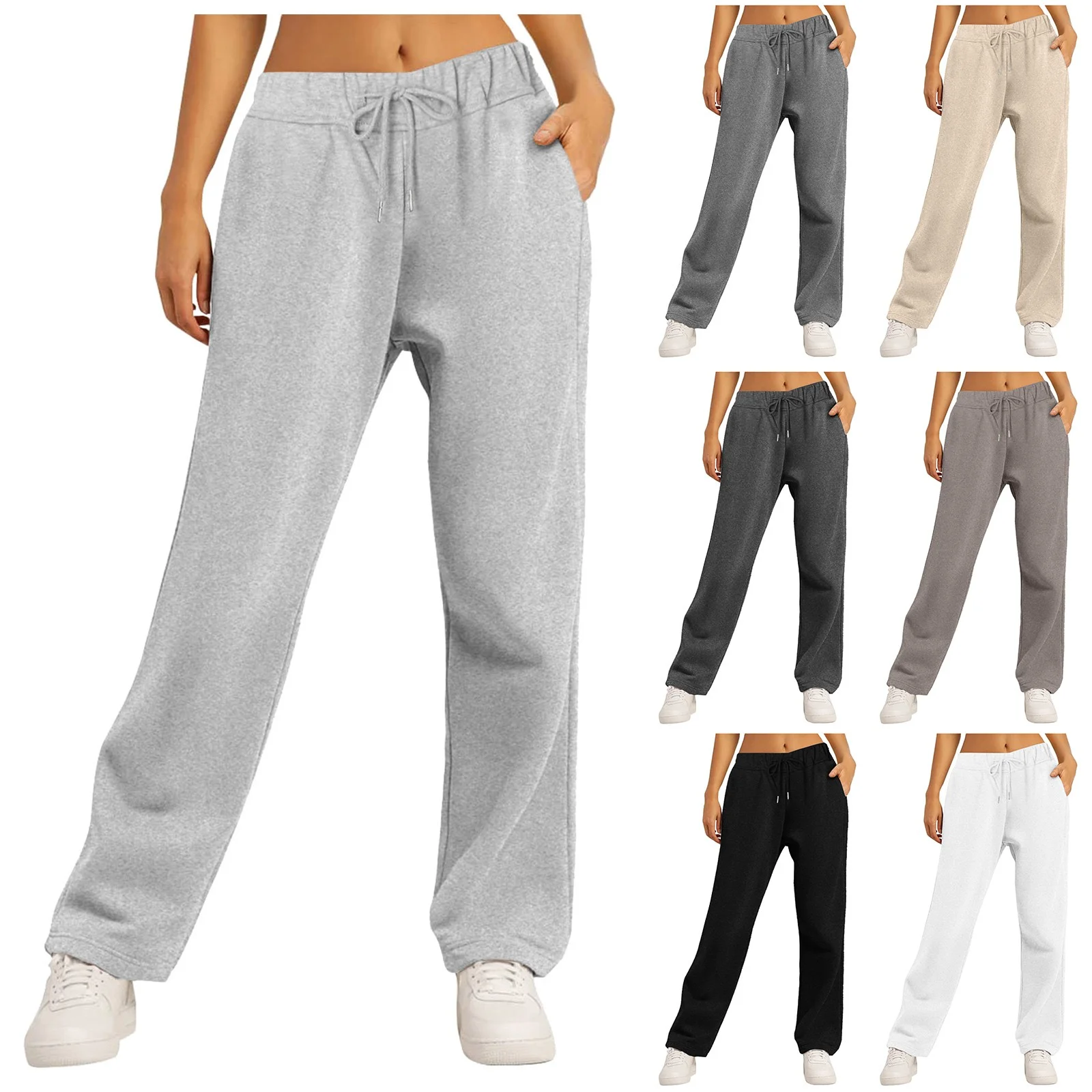 Fashionable women's solid color casual sports pants, versatile for outdoor travel and camping, wide leg straight leg pants