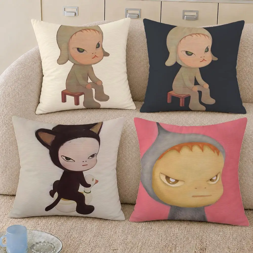 Artist Yoshitomo Nara Girl Pop Art Cushion Cover Decorative Pillowcase Soft Short Plush Cozy Durable Sofa Home Decor Items Gift