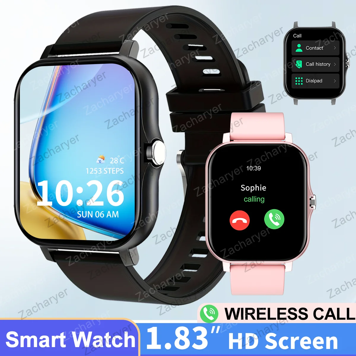 Smart watch, wireless communication, application control, multi-motion mode, fitness monitoring, compatible with iPhone/ Android