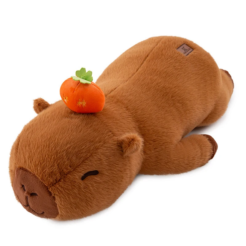 60-100cm Kawaii Cartoon Giant Strip Capybara Plush Doll Pillow Lying Orange Persimmon Creative Capybara Plush Toy Home Decor