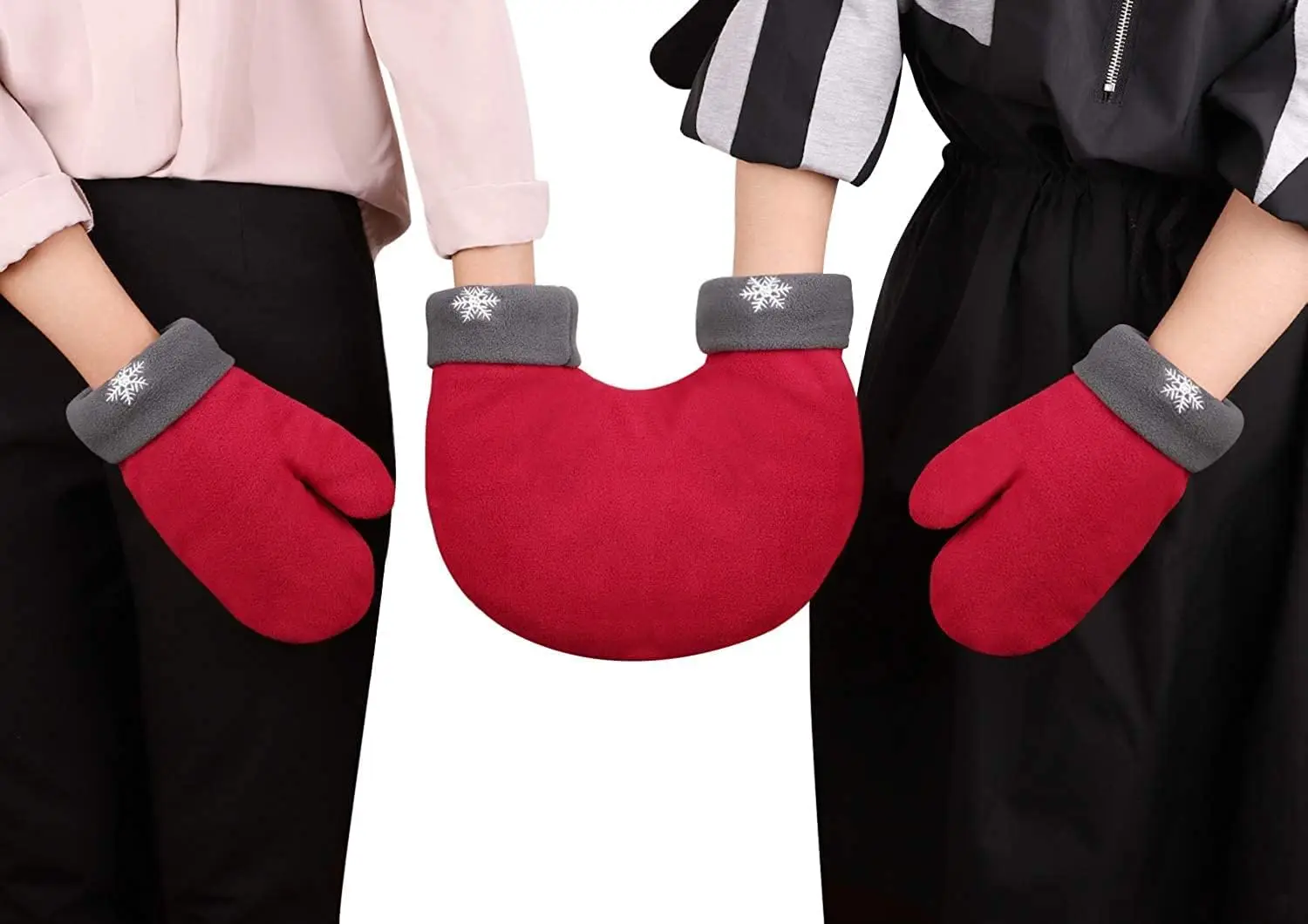 Winter Kerst Paar Hand in hand Handschoenen Koppels Wanten Comfortabele dubbellaagse warme sneeuwvlok geborduurd polar fleece