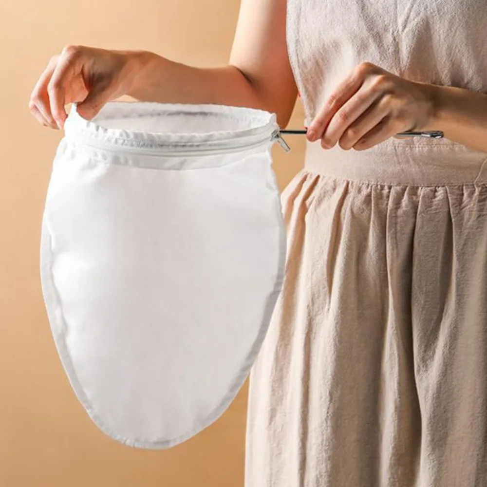 Fine Mesh Reusable Coffee Filter Cotton Fabric Hanging Loop Tea Filter Cloth Metal Ring Included Zipper Closure