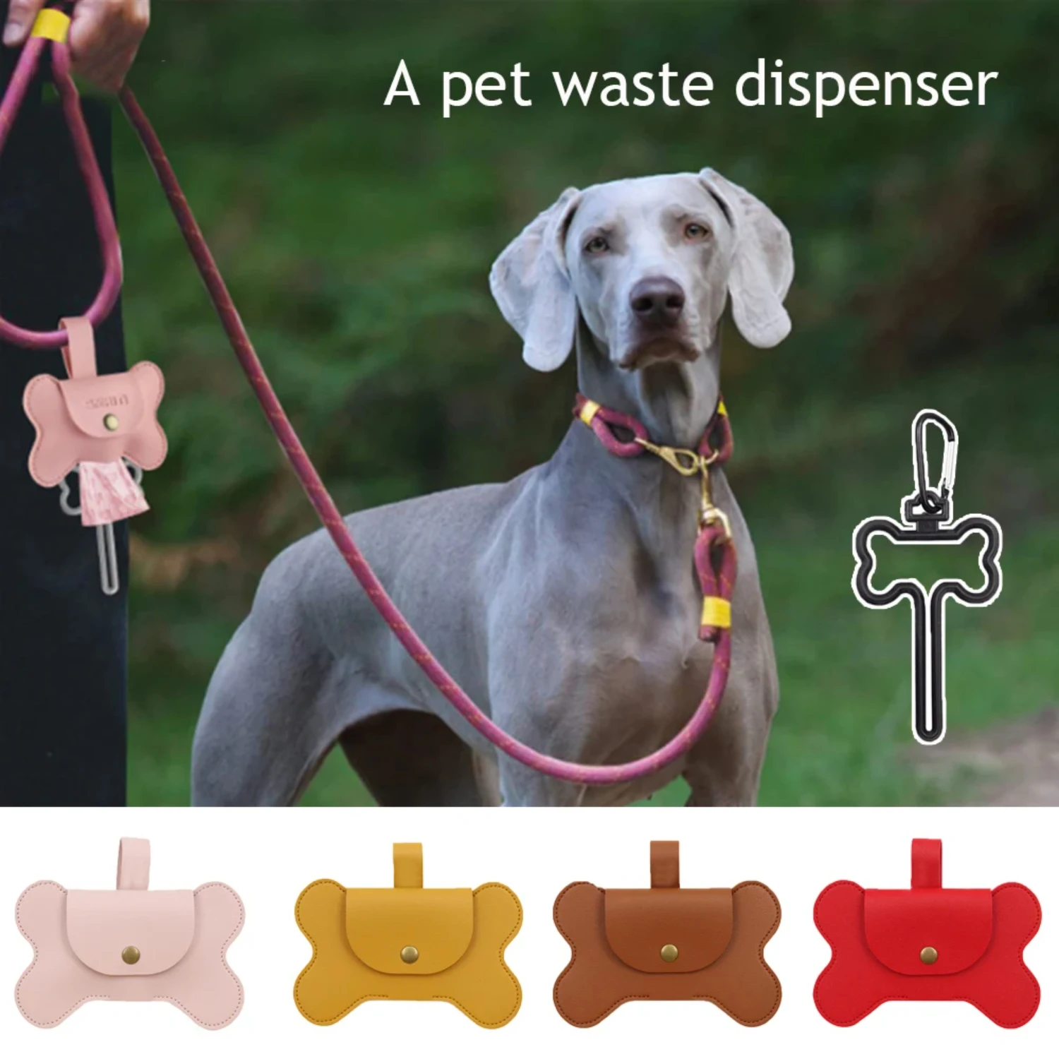 Dog Poop Pickup Bag Dog Pooper Dispenser Pet Outdoor Poop Holder Waste Bag Stool Bag Bone Shaped PU With Leash Clip Pet Supplies