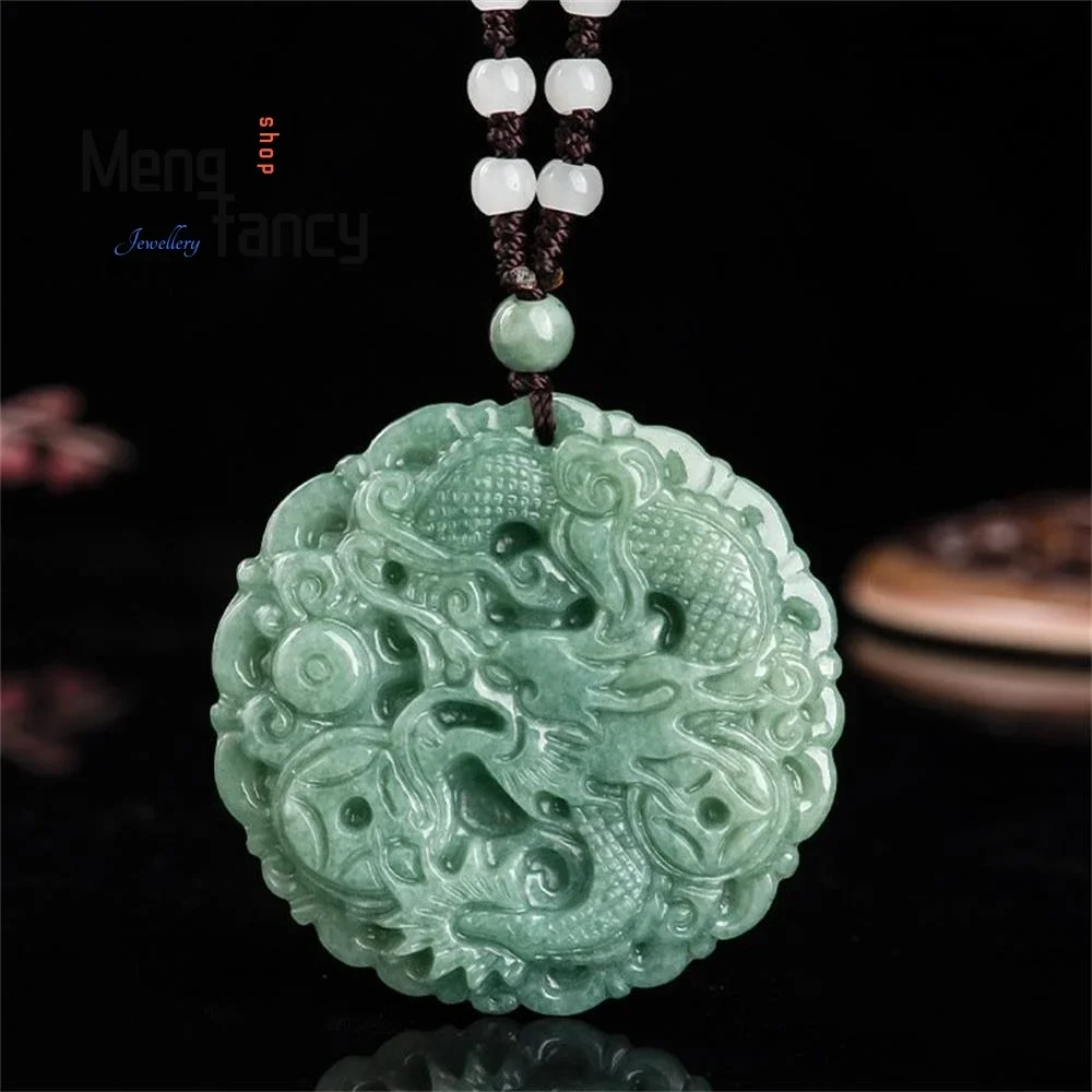 

Natural A-Goods Ice Jadeite Fortune Luck Dragon Zodiac Pendant Exquisite Engraver Handicraft Best Selling Fashion Luxury Jewelry