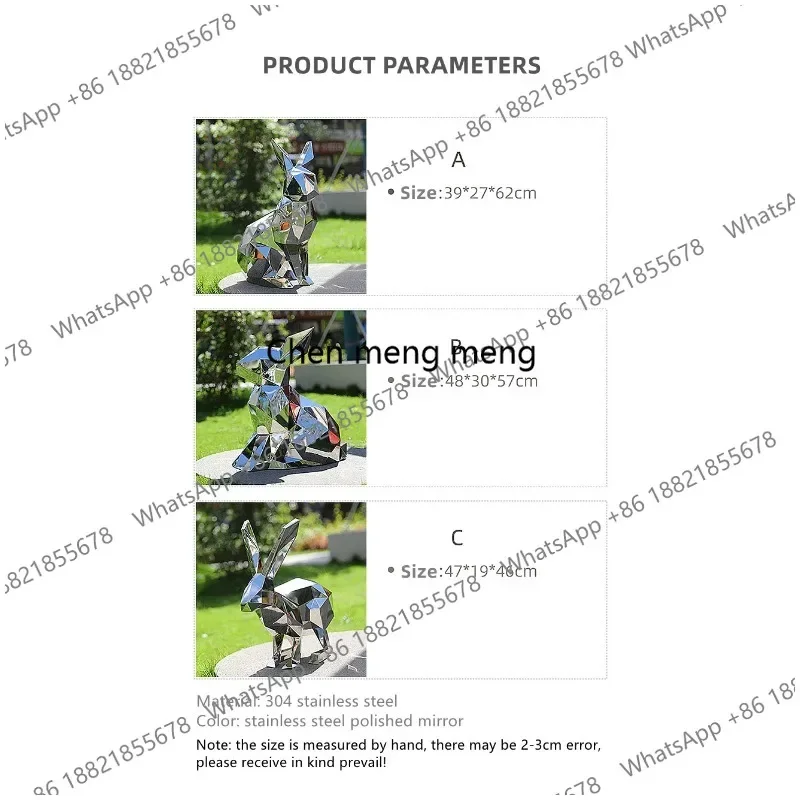 E182 Stainless Steel Geometric Rabbit Sculpture, Park, Garden, Corridor, Outdoor Media Center, Mirror Ornaments