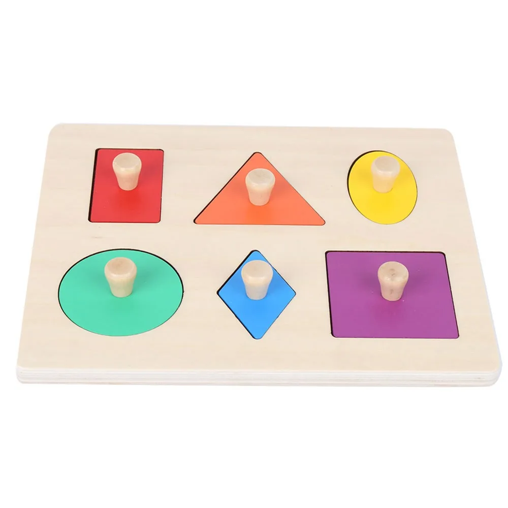 Colorful Wood Shape Puzzle Solid Construction Fine Motor Skill Geometric Shape Board Hand Eye Coordination Geometric Shape Toy