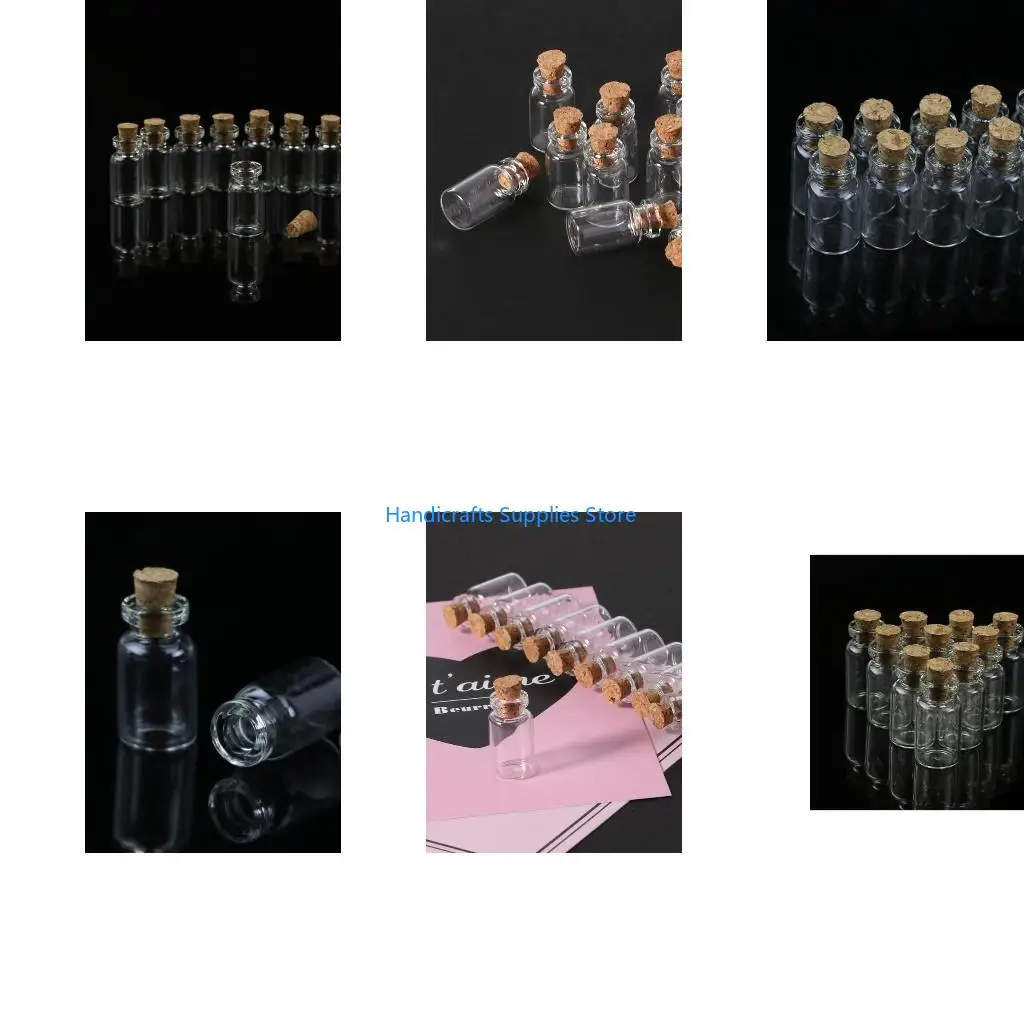 R1WA 10pcs Mini Glass for Wish Bottle Vial with Cork Stopper Storage Pendant 0.5/1/2/