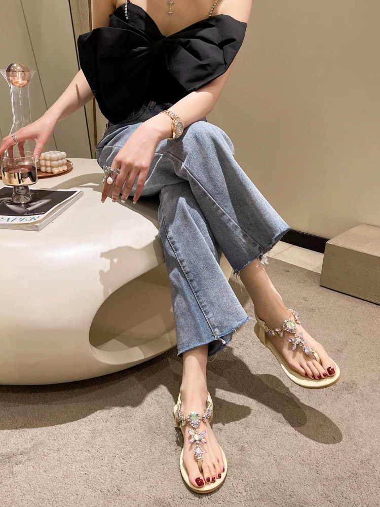 2022 Fashion Women Sandals Rhinestones Shoes Women Designers Beach Sandals Platform Ladies Shoes Light Breathable Roman Shoes