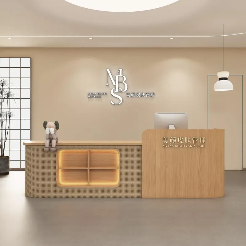 Japanese Rattan Reception Desk for Beauty Salon Hotel Restaurant Bar B&B Wabi Sabi Light Luxury Checkout Counter