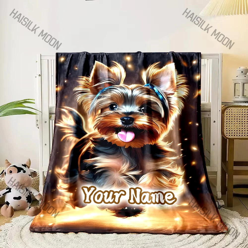 Customize 1PC Custom Name Yorkshire Terrier Printed Blanket, All-Season Multi-Use for Nap,Camping,Travel,Car,sofa Machine Washab