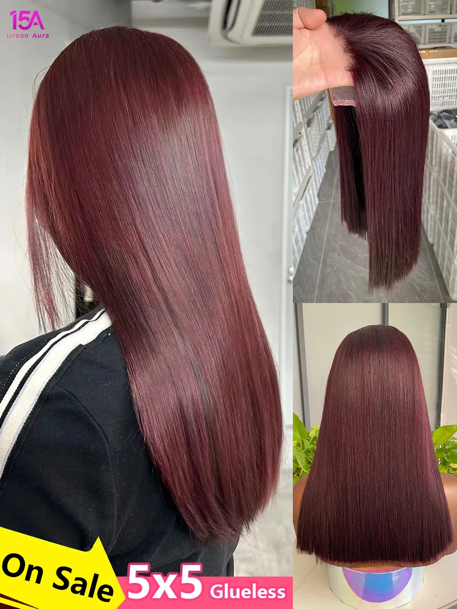 

Готовый к использованию бесклеевой парик 5X5 2x6 # Цветной парик из 100% натуральных вьетнамских волос 99J Dark Burgundy, с кружевной передней частью 15A13x4 13x6, фасон боб.