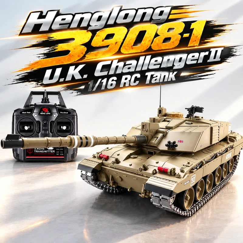 Hot HengLong 3908-1 U.K. ChallengerⅡ1/16 Remote Control Metal Track Tank Electric RC Military 7.0 Battle Model With Sound-Lights