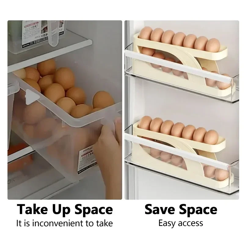 Rolling Egg Dispenser Refrigerator Organizers Containers Storage Box Automatic Sliding Spiral Egg Holder Home Kitchen Gadgets